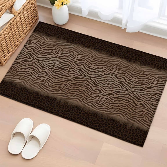 Area Rug 2 x 3 Ft, Brown Zebras Striped Indoor Accent Bathroom Rugs for Kitchen/Laundry Room, Vintage Animal Skin Print Washable Non-Slip Runner Floor Mat for Entryway, Living Room