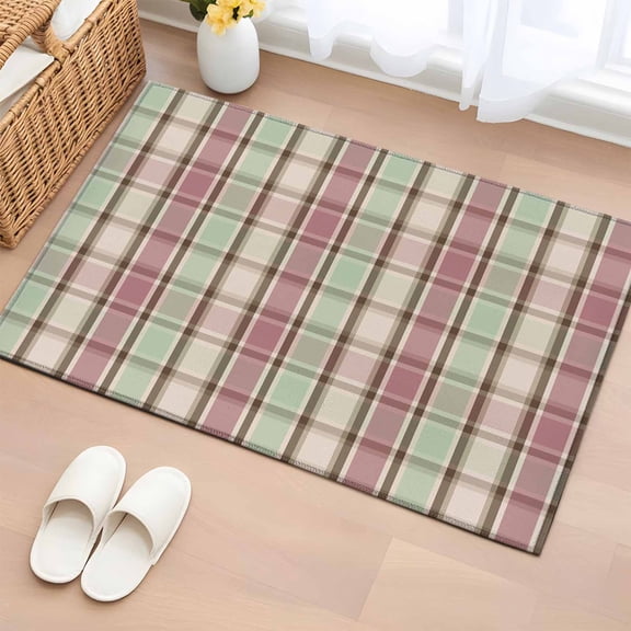 Area Rug 2 x 3 Ft, Buffalo Plaid Indoor Accent Bathroom Rugs for Kitchen/Laundry Room, Farmhouse Red Green Beige Check Gingham Washable Non-Slip Runner Floor Mat for Entryway, Living Room