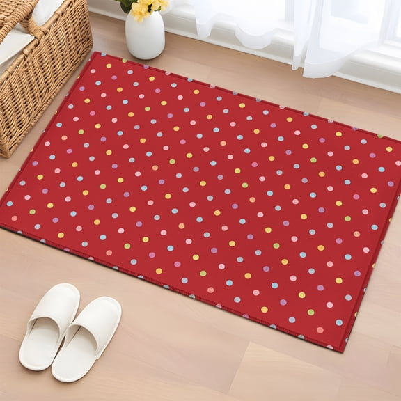 Area Rug 2 x 3 Ft, Color Polka Dot Indoor Accent Bathroom Rugs for Kitchen/Laundry Room, Modern Simple Geometric Red Washable Non-Slip Runner Floor Mat for Entryway, Living Room
