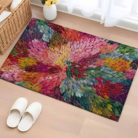 Area Rug 2 x 3 Ft, Colorful Dahlia Indoor Accent Bathroom Rugs for Kitchen/Laundry Room, Spring Flowers Modern Abstract Art Washable Non-Slip Runner Floor Mat for Entryway, Living Room