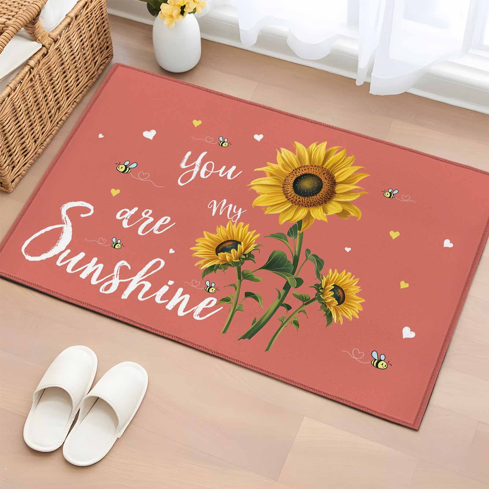 Area Rug 2 x 3 Ft, Coral Red Sunshine Sunflower Indoor Accent Bathroom ...