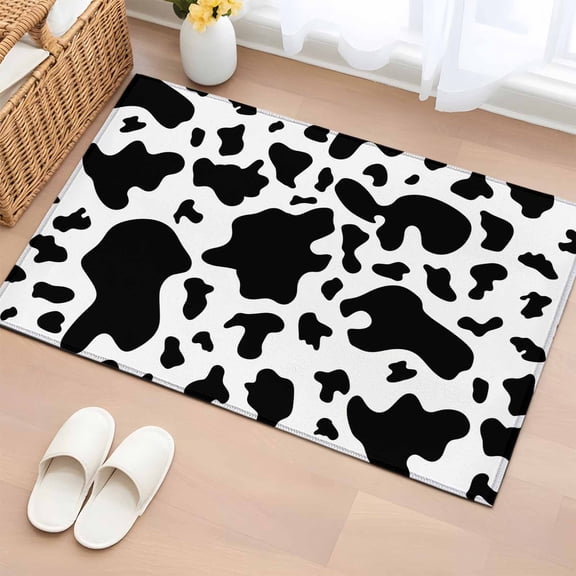 Area Rug 2 x 3 Ft, Cow Print Indoor Accent Bathroom Rugs for Kitchen/Laundry Room, Modern Black White Farm Animal Patterned Washable Non-Slip Runner Floor Mat for Entryway, Living Room