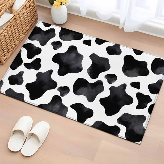 Area Rug 2 x 3 Ft, Cow Printed Indoor Accent Bathroom Rugs for Kitchen/Laundry Room, Farmhouse Black White Animals Textured Washable Non-Slip Runner Floor Mat for Entryway, Living Room