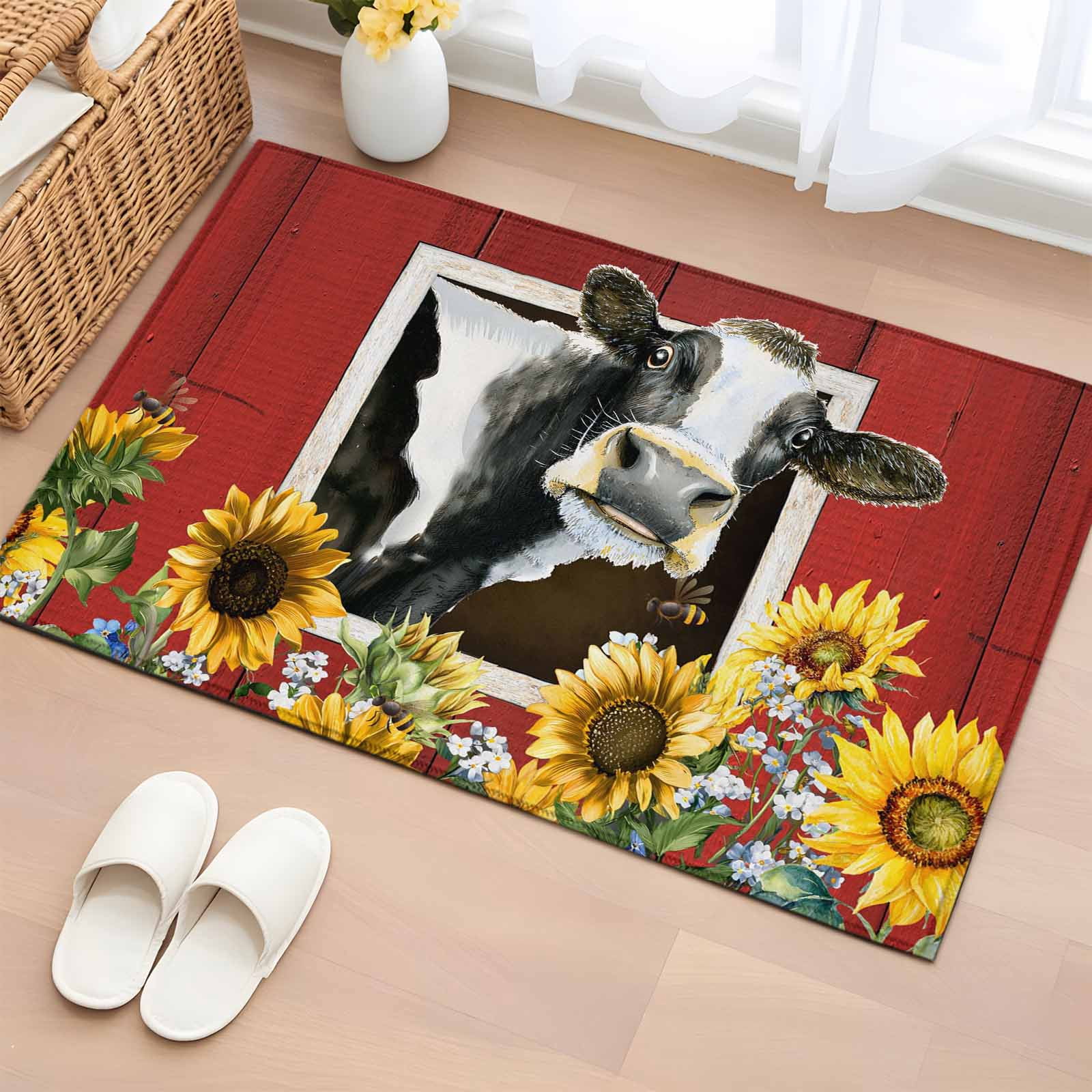 Area Rug 2 x 3 Ft, Cows Sunflowers Indoor Accent Bathroom Rugs for ...