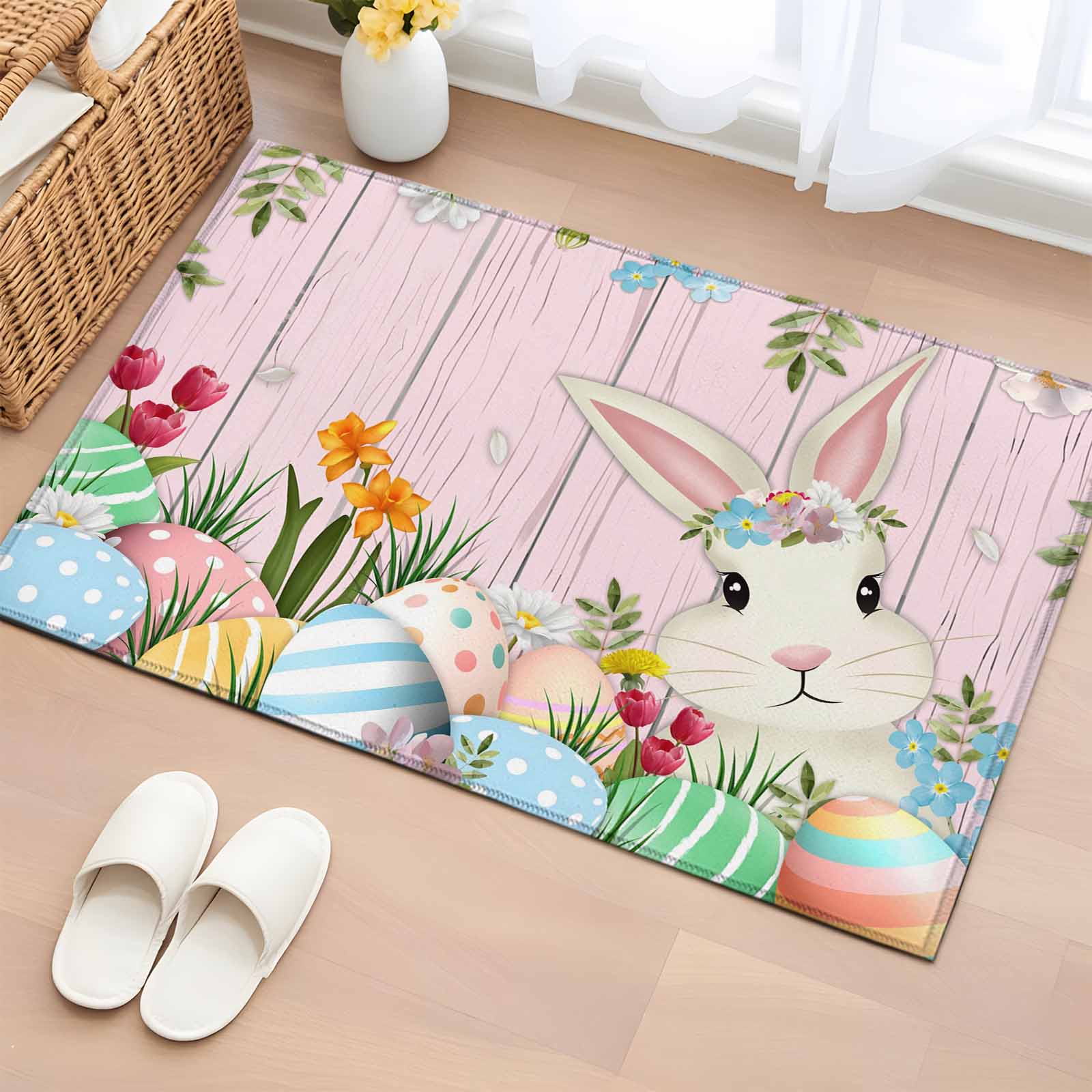 Pink Easter Rug Area Rug 2 x 3 Ft, Easter Bunny Indoor Accent Bathroom Rugs for Kitchen ...