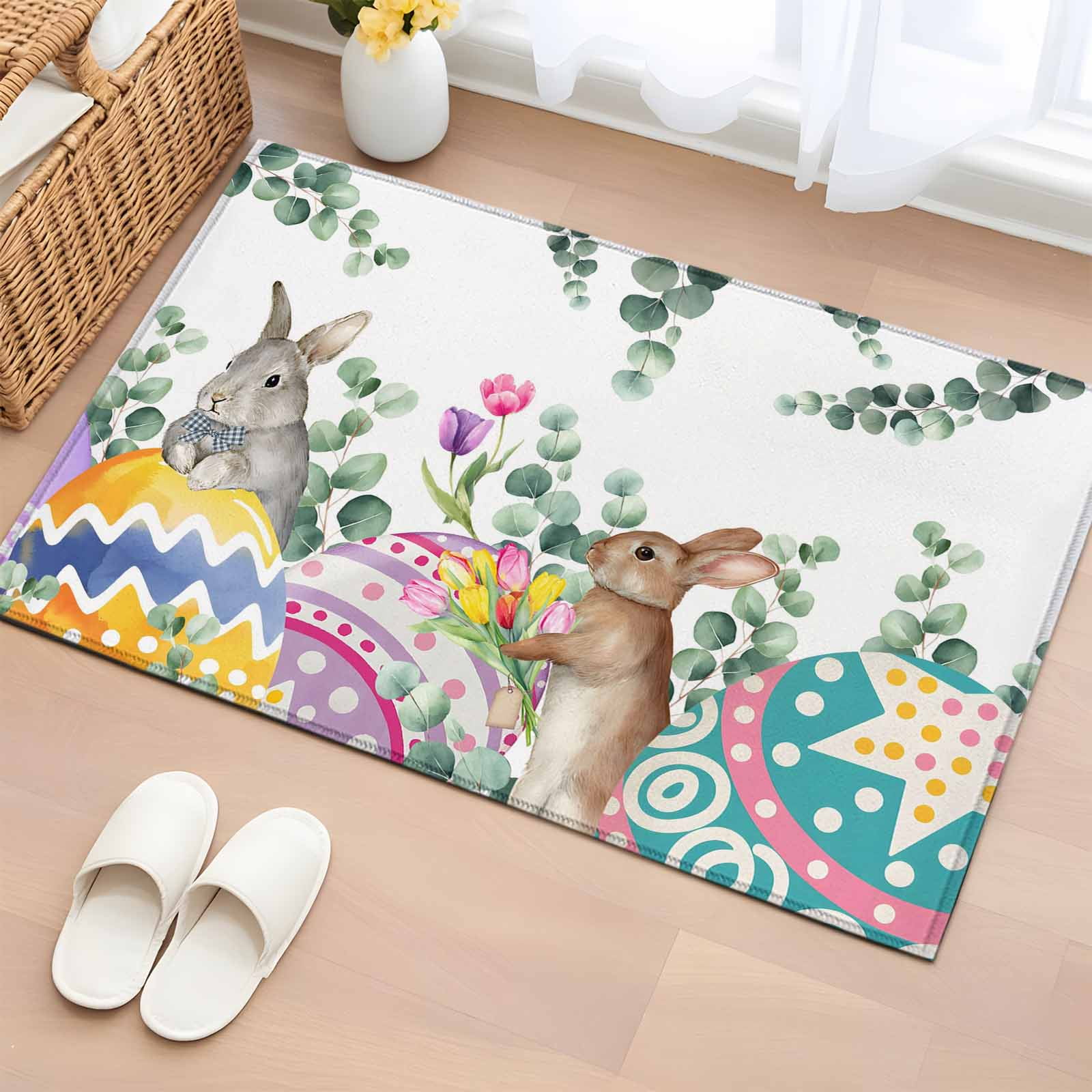 Easter Colors Rag Rug Area Rug 2 x 3 Ft, Easter Eggs Indoor Accent Bathroom Rugs for Kitchen ...