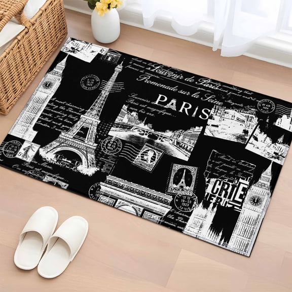Area Rug 2 x 3 Ft, Eiffel Tower Indoor Accent Bathroom Rugs for Kitchen/Laundry Room, Vintage France Romantic European Paris City Art Washable Non-Slip Runner Floor Mat for Entryway, Living Room