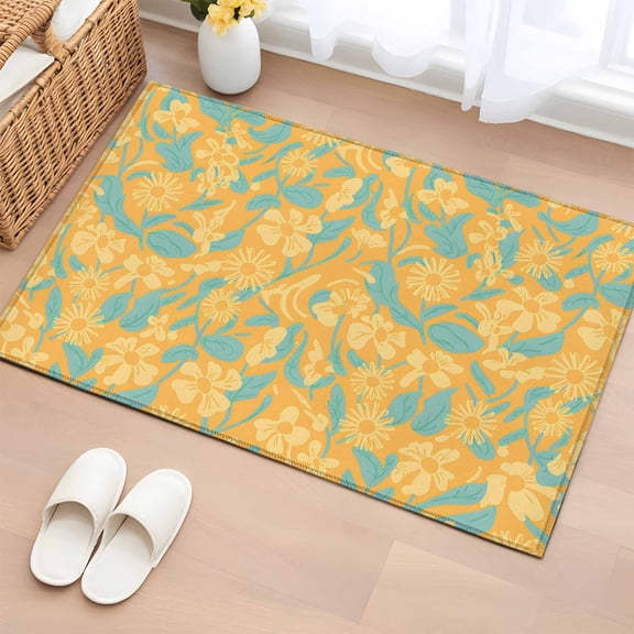 Area Rug 2 x 3 Ft, Fall Floral Indoor Accent Bathroom Rugs for Kitchen/Laundry Room, Farmhouse Orange Flowers Leaves Ethnic Washable Non-Slip Runner Floor Mat for Entryway, Living Room