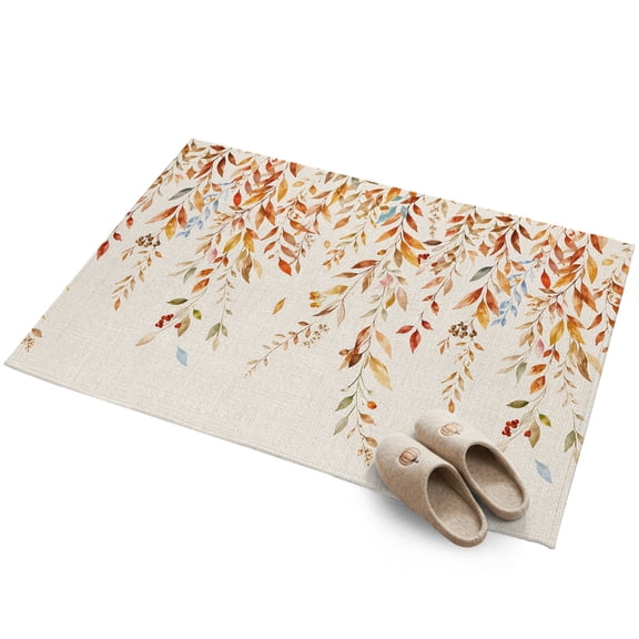 Area Rug 2 x 3 Ft, Fall Leaves Indoor Accent Bathroom Rugs for Kitchen/Laundry Room, Farmhouse Weeping Leaf Rustic Beige Washable Non-Slip Runner Floor Mat for Entryway, Living Room