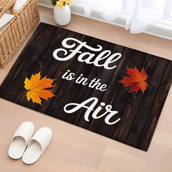 Area Rug 2 x 3 Ft, Fall Maple Indoor Accent Bathroom Rugs for Kitchen/Laundry Room, Thanksgiving Leaves Farmhouse Brown Wood Plank Washable Non-Slip Runner Floor Mat for Entryway, Living Room