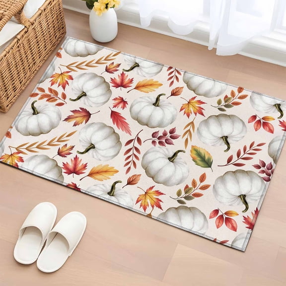 Area Rug 2 x 3 Ft, Fall Pumpkins Indoor Accent Bathroom Rugs for Kitchen/Laundry Room, Thanksgiving Maple Leaf Washable Non-Slip Runner Floor Mat for Entryway, Living Room