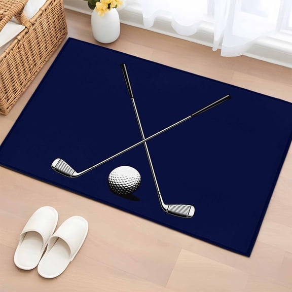 Area Rug 2 x 3 Ft, Golf Ball Indoor Accent Bathroom Rugs for Kitchen/Laundry Room, Navy Blue Monochrome Sport Washable Non-Slip Runner Floor Mat for Entryway, Living Room