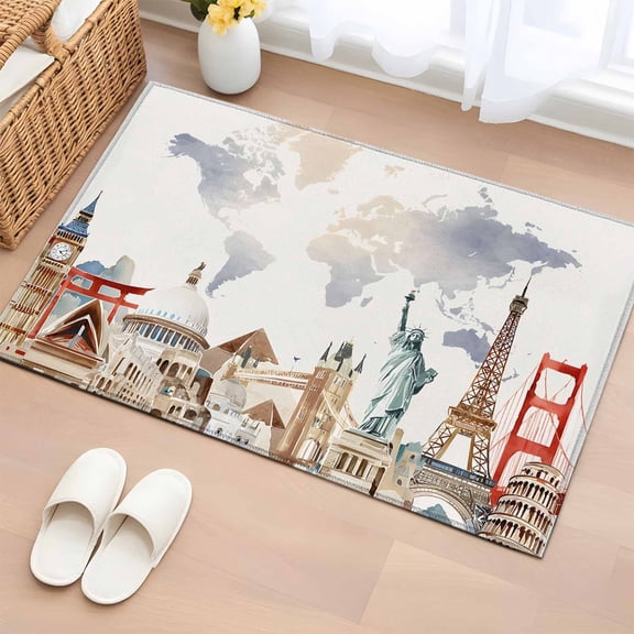 Area Rug 2 x 3 Ft, Gray Beige Map Indoor Accent Bathroom Rugs for Kitchen/Laundry Room, Funny Abstract Cloud Illustration Art Washable Non-Slip Runner Floor Mat for Entryway, Living Room