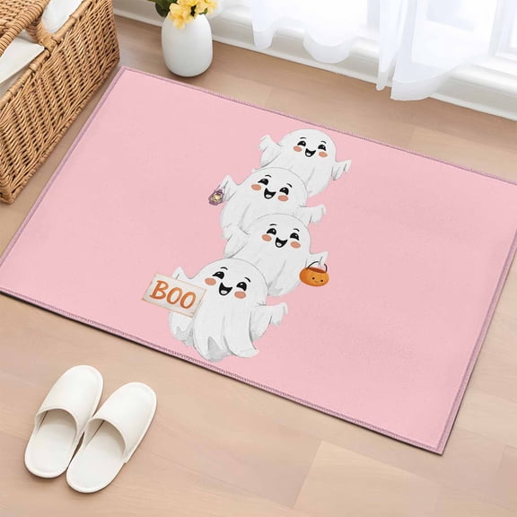 Area Rug 2 x 3 Ft, Halloween Indoor Accent Bathroom Rugs for Kitchen/Laundry Room, Cartoon Cute Ghost Fall Pumpkins Washable Non-Slip Runner Floor Mat for Entryway, Living Room