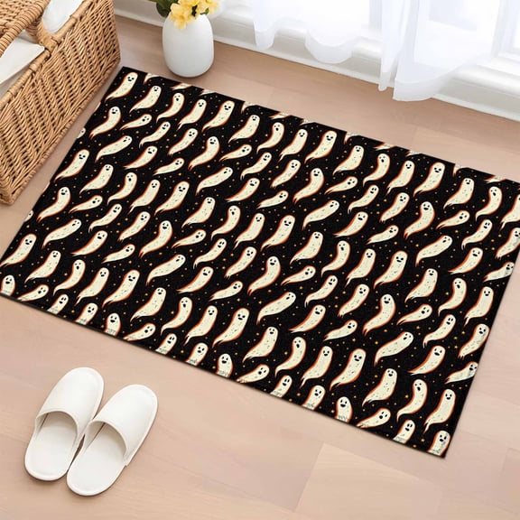 Area Rug 2 x 3 Ft, Halloween Indoor Accent Bathroom Rugs for Kitchen/Laundry Room, Fall Cute Ghost Elf Black Background Washable Non-Slip Runner Floor Mat for Entryway, Living Room