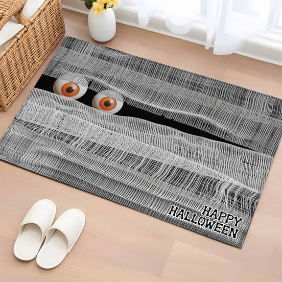 Area Rug 2 x 3 Ft, Halloween Indoor Accent Bathroom Rugs for Kitchen/Laundry Room, Red Eyes Spooky Ghost Black Grey Washable Non-Slip Runner Floor Mat for Entryway, Living Room
