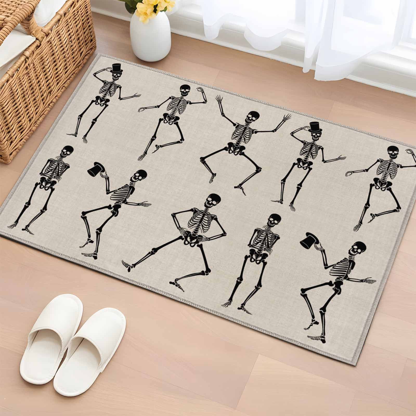 Skeleton Welcome Rug Area Rug 2 x 3 Ft, Halloween Indoor Accent Bathroom Rugs for Kitchen ...