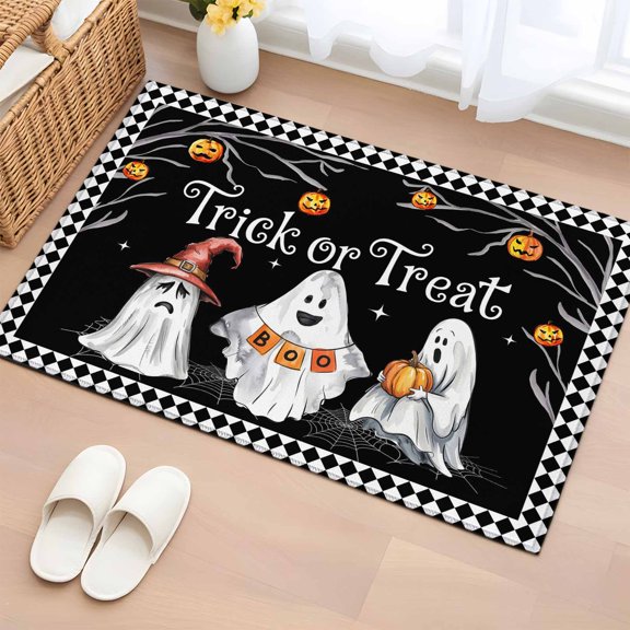 Area Rug 2 x 3 Ft, Halloween Spooky Indoor Accent Bathroom Rugs for Kitchen/Laundry Room, Horror Pumpkins Fall Halloween Trick Ghost Washable Non-Slip Runner Floor Mat for Entryway, Living Room