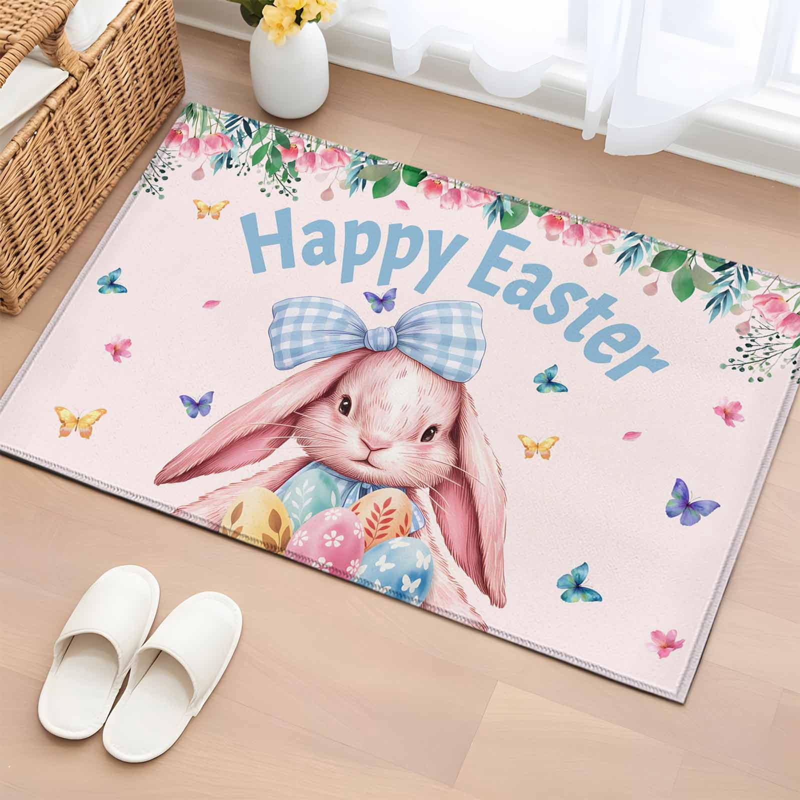 Pink Easter Rug Area Rug 2 x 3 Ft, Happy Easter Indoor Accent Bathroom Rugs for Kitchen ...