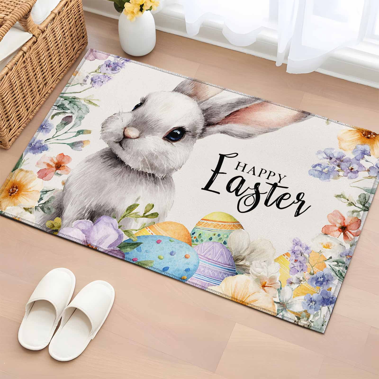 Easter Colors Rag Rug Area Rug 2 x 3 Ft, Happy Easter Indoor Accent Bathroom Rugs for Kitchen ...