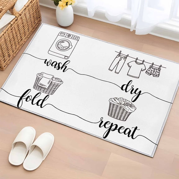 Area Rug 2 x 3 Ft, Laundry Room Indoor Accent Bathroom Rugs for Kitchen/Laundry Room, Cartoon Wash Dry Fold Repeat Simple Lines Art Washable Non-Slip Runner Floor Mat for Entryway, Living Room