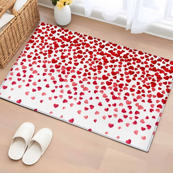 Area Rug 2 x 3 Ft, Love Hearts Fallen Indoor Accent Bathroom Rugs for Kitchen/Laundry Room, Valentines Day Red Loving Washable Non-Slip Runner Floor Mat for Entryway, Living Room
