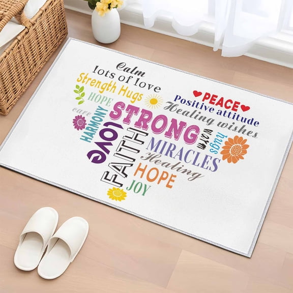 Area Rug 2 x 3 Ft, Love Peace Indoor Accent Bathroom Rugs for Kitchen/Laundry Room, Colorful Inspirational Quotes with Love Heart Washable Non-Slip Runner Floor Mat for Entryway, Living Room