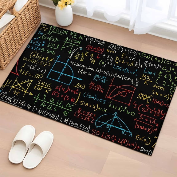 Area Rug 2 x 3 Ft, Math Formula Geometric Indoor Accent Bathroom Rugs for Kitchen/Laundry Room, Modern Art Black Yellow Washable Non-Slip Runner Floor Mat for Entryway, Living Room
