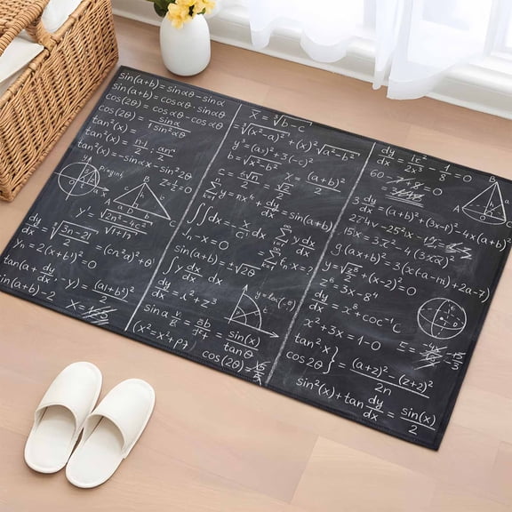 Area Rug 2 x 3 Ft, Mathematics Formulas Indoor Accent Bathroom Rugs for Kitchen/Laundry Room, Blackboard with Math Numerical Geometric Washable Non-Slip Runner Floor Mat for Entryway, Living Room