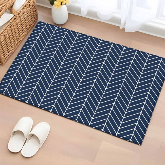 Area Rug 2 x 3 Ft, Navy Blue Geometric Indoor Accent Bathroom Rugs for Kitchen/Laundry Room, Modern Pure Color Abstract Striped Washable Non-Slip Runner Floor Mat for Entryway, Living Room