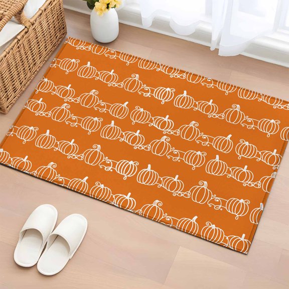 Area Rug 2 x 3 Ft, Orange Thanksgiving Pumpkins Indoor Accent Bathroom Rugs for Kitchen/Laundry Room, Fall Simple Lines Country Washable Non-Slip Runner Floor Mat for Entryway, Living Room