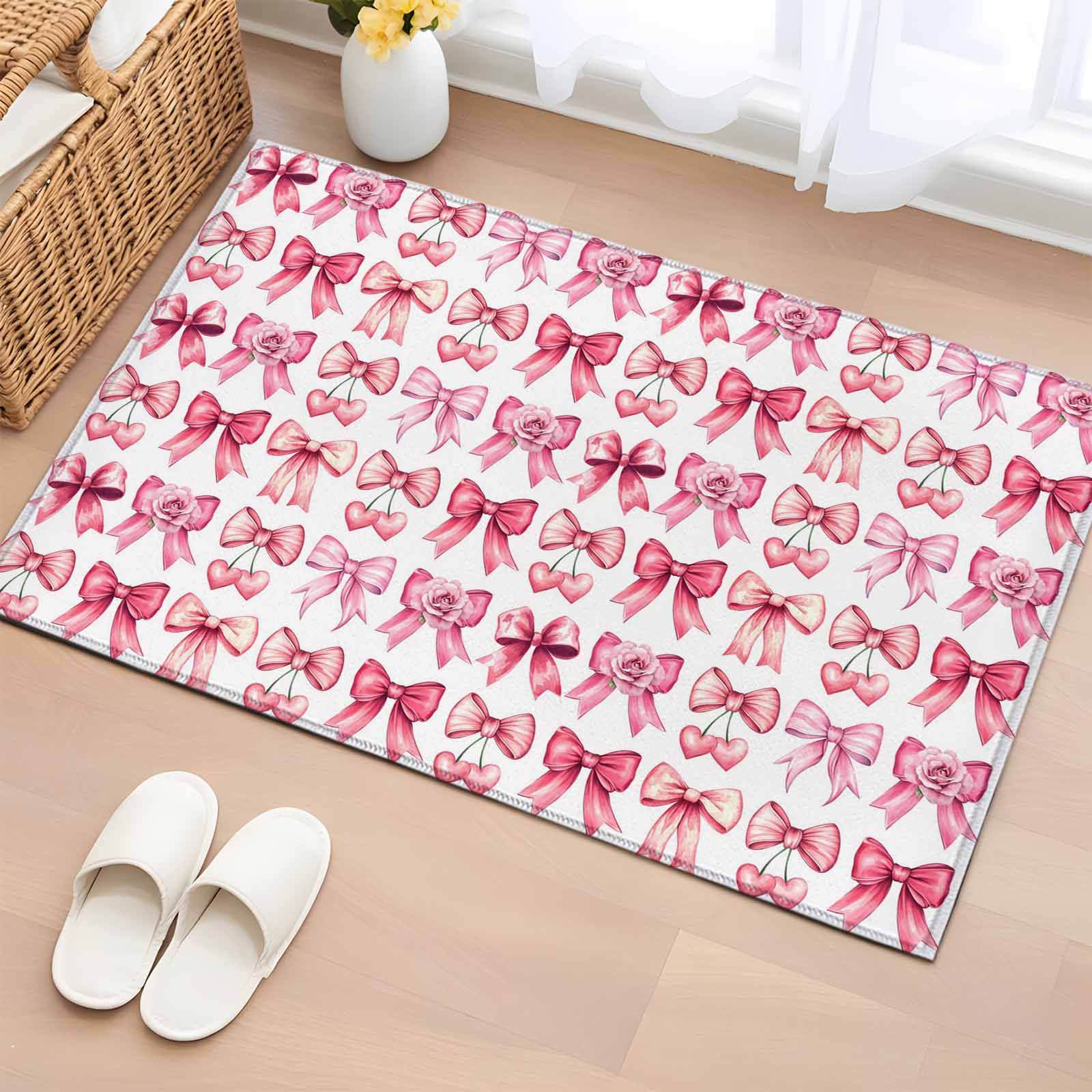 Area Rug 2 x 3 Ft, Pink Bow Indoor Accent Bathroom Rugs for Kitchen ...