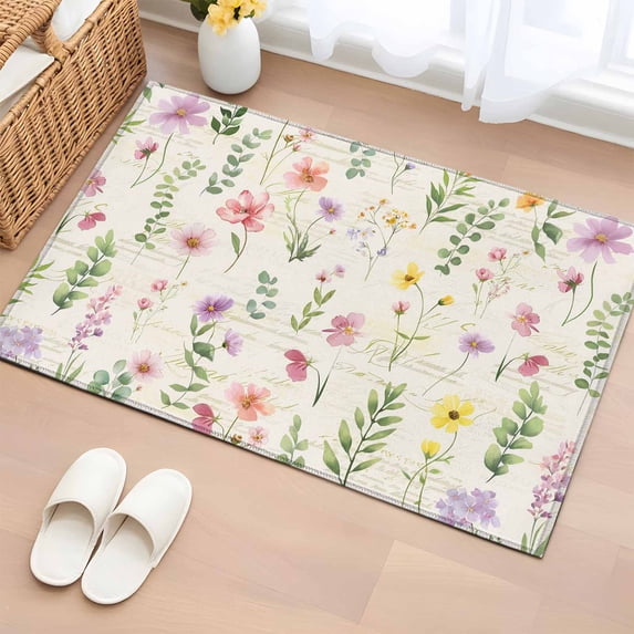 Area Rug 2 x 3 Ft, Pink Spring Floral Indoor Accent Bathroom Rugs for ...