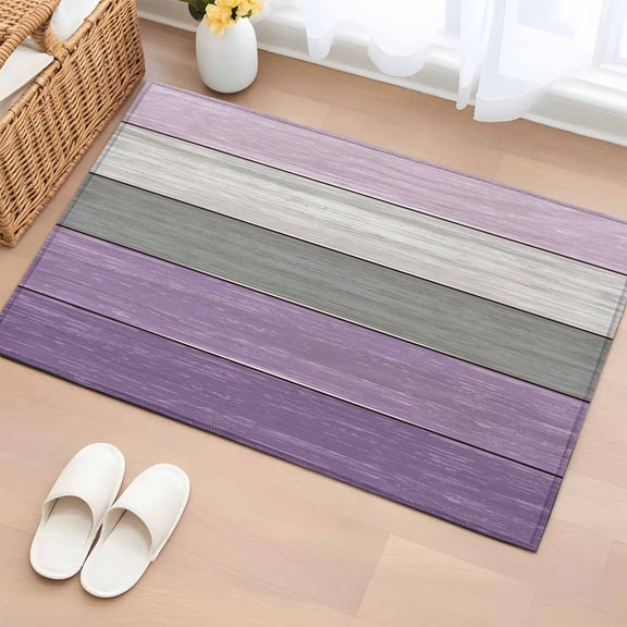 Area Rug 2 x 3 Ft, Purple Grey Wood Grain Indoor Accent Bathroom Rugs for Kitchen/Laundry Room, Ombre Rustic Retro Wooden Plank Washable Non-Slip Runner Floor Mat for Entryway, Living Room