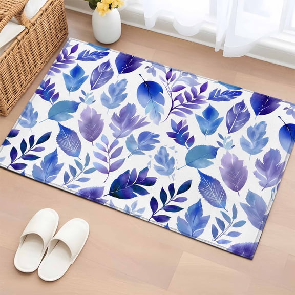Area Rug 2 x 3 Ft, Purple Leaves Indoor Accent Bathroom Rugs for Kitchen/Laundry Room, Spring Plants Rustic Botanical Country Washable Non-Slip Runner Floor Mat for Entryway, Living Room