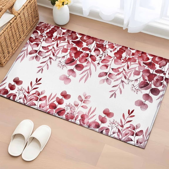 Area Rug 2 x 3 Ft, Red Eucalyptus Leaves Indoor Accent Bathroom Rugs for Kitchen/Laundry Room, Spring Summer Botanical Washable Non-Slip Runner Floor Mat for Entryway, Living Room