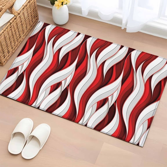 Area Rug 2 x 3 Ft, Red White Moire Indoor Accent Bathroom Rugs for Kitchen/Laundry Room, Modern Abstract Art Washable Non-Slip Runner Floor Mat for Entryway, Living Room