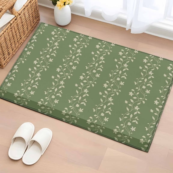 Area Rug 2 x 3 Ft, Sage Green Floral Indoor Accent Bathroom Rugs for Kitchen/Laundry Room, Spring Flowers Washable Non-Slip Runner Floor Mat for Entryway, Living Room