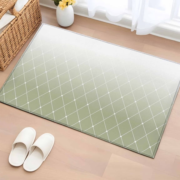 Area Rug 2 x 3 Ft, Sage Green Ombre Indoor Accent Bathroom Rugs for Kitchen/Laundry Room, Modern Geometric Rhombus Striped Washable Non-Slip Runner Floor Mat for Entryway, Living Room