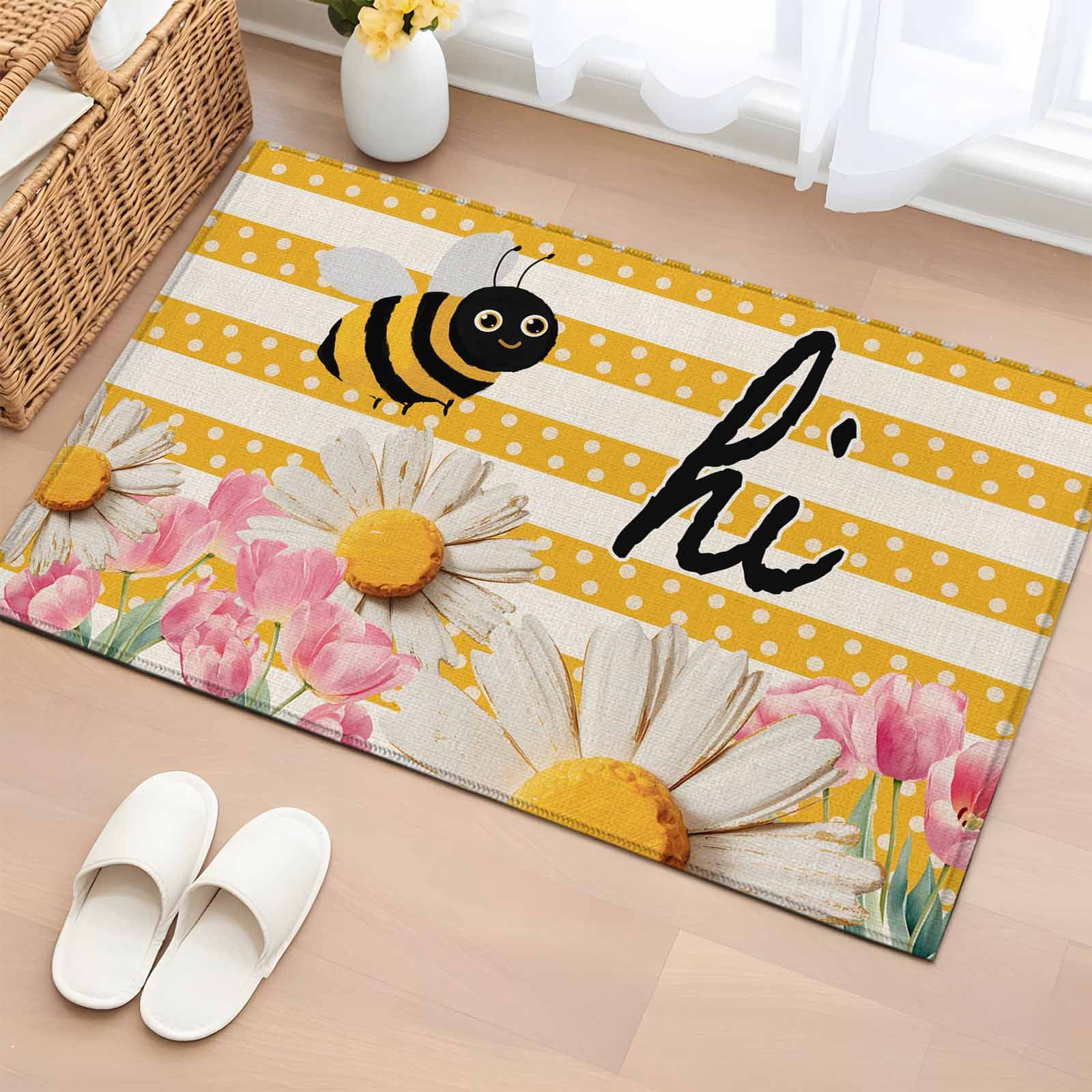Bee Kitchen Rug Area Rug 2 x 3 Ft, Spring Bees Daisy Indoor Accent Bathroom Rugs for ...