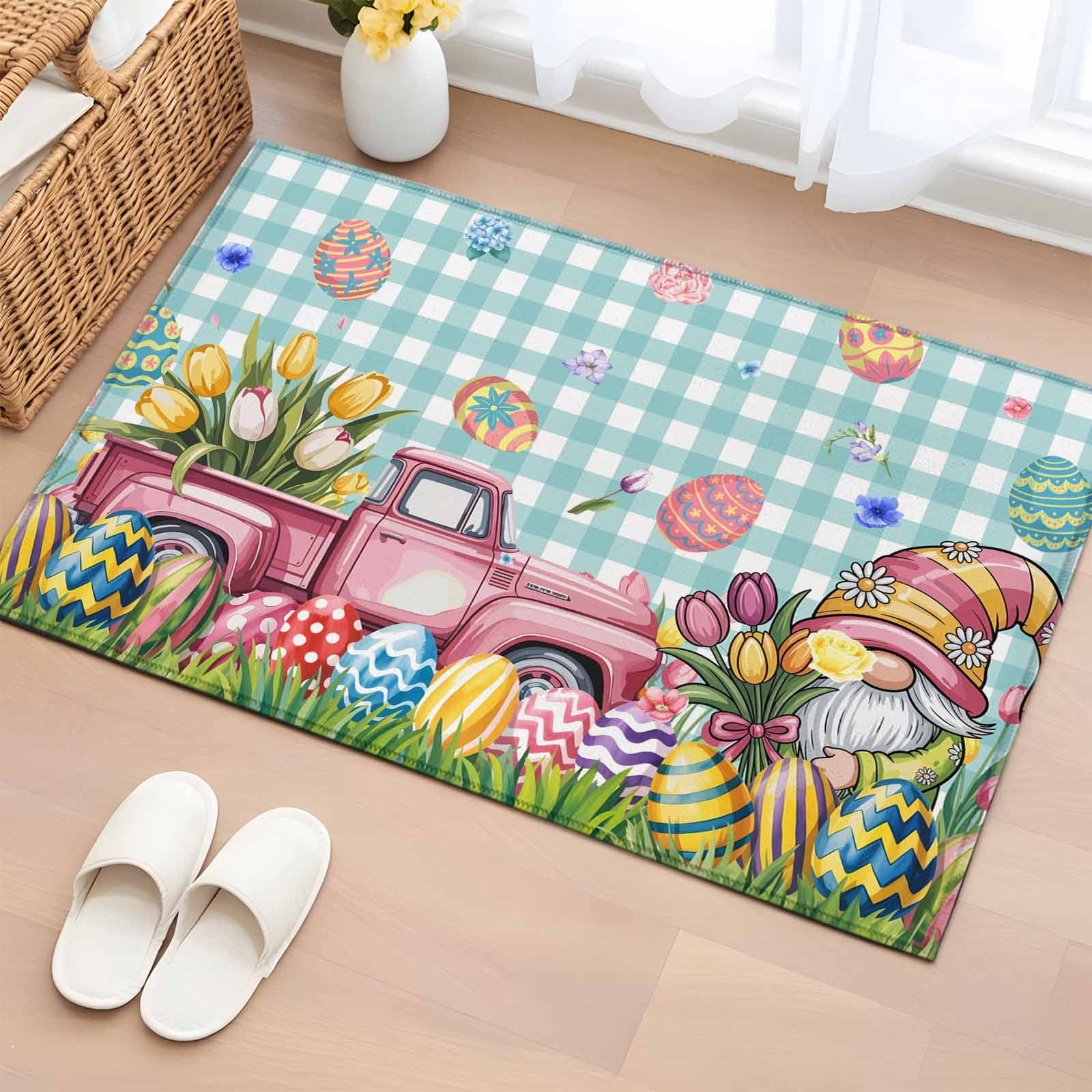 Easter Colors Rag Rug Area Rug 2 x 3 Ft, Spring Easter Gnomes Indoor Accent Bathroom Rugs for ...