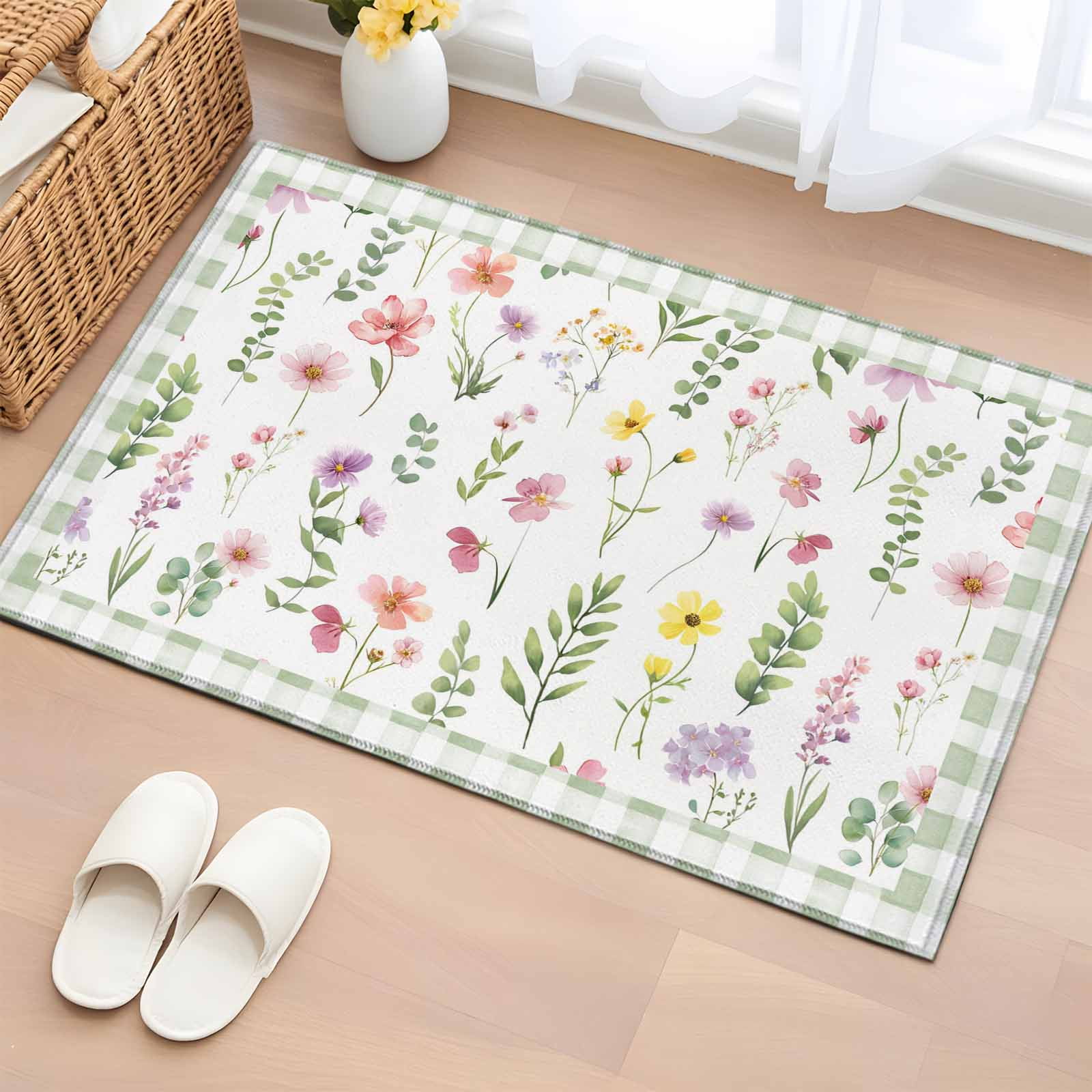 Area Rug 2 x 3 Ft, Spring Floral Indoor Accent Bathroom Rugs for ...
