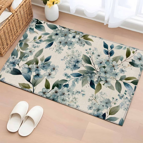 Area Rug 2 x 3 Ft, Spring Flowers Indoor Accent Bathroom Rugs for Kitchen/Laundry Room, Watercolor Floral Leaves Botanical Beige Washable Non-Slip Runner Floor Mat for Entryway, Living Room