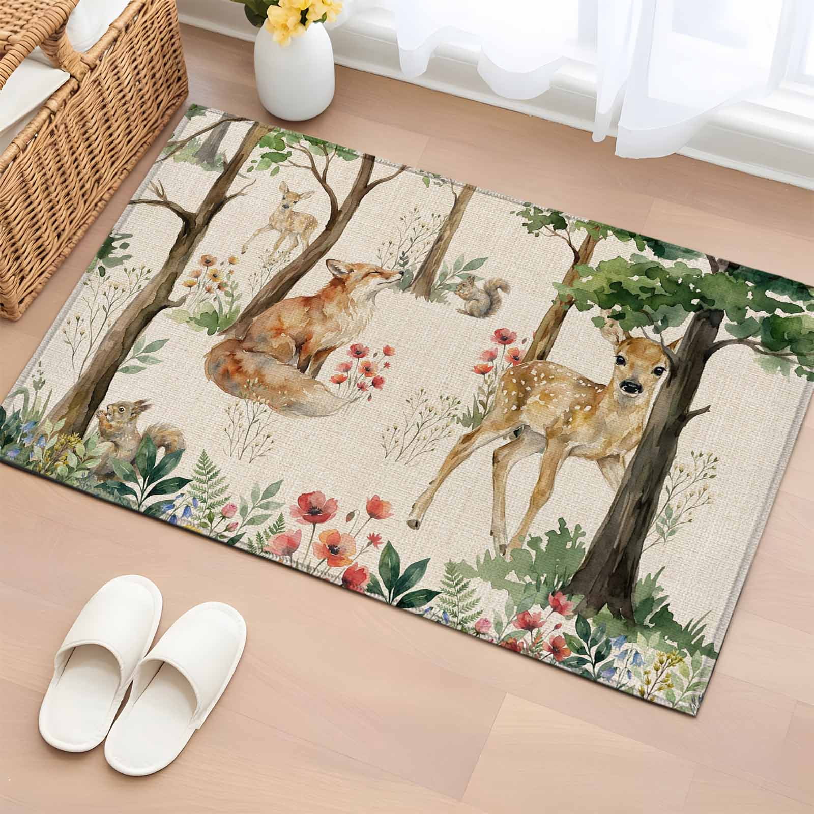 Area Rug 2 x 3 Ft, Spring Forest Animals Indoor Accent Bathroom Rugs ...