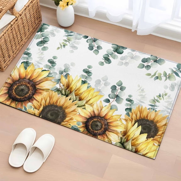 Area Rug 2 x 3 Ft, Sunflower Eucalyptus Indoor Accent Bathroom Rugs for Kitchen/Laundry Room, Farmhouse Weeping Botanical Washable Non-Slip Runner Floor Mat for Entryway, Living Room