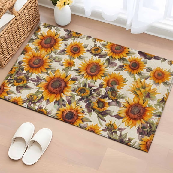 Area Rug 2 x 3 Ft, Sunflower Fall Indoor Accent Bathroom Rugs for Kitchen/Laundry Room, Autumn Rustic Vintage Botanical Floral Washable Non-Slip Runner Floor Mat for Entryway, Living Room