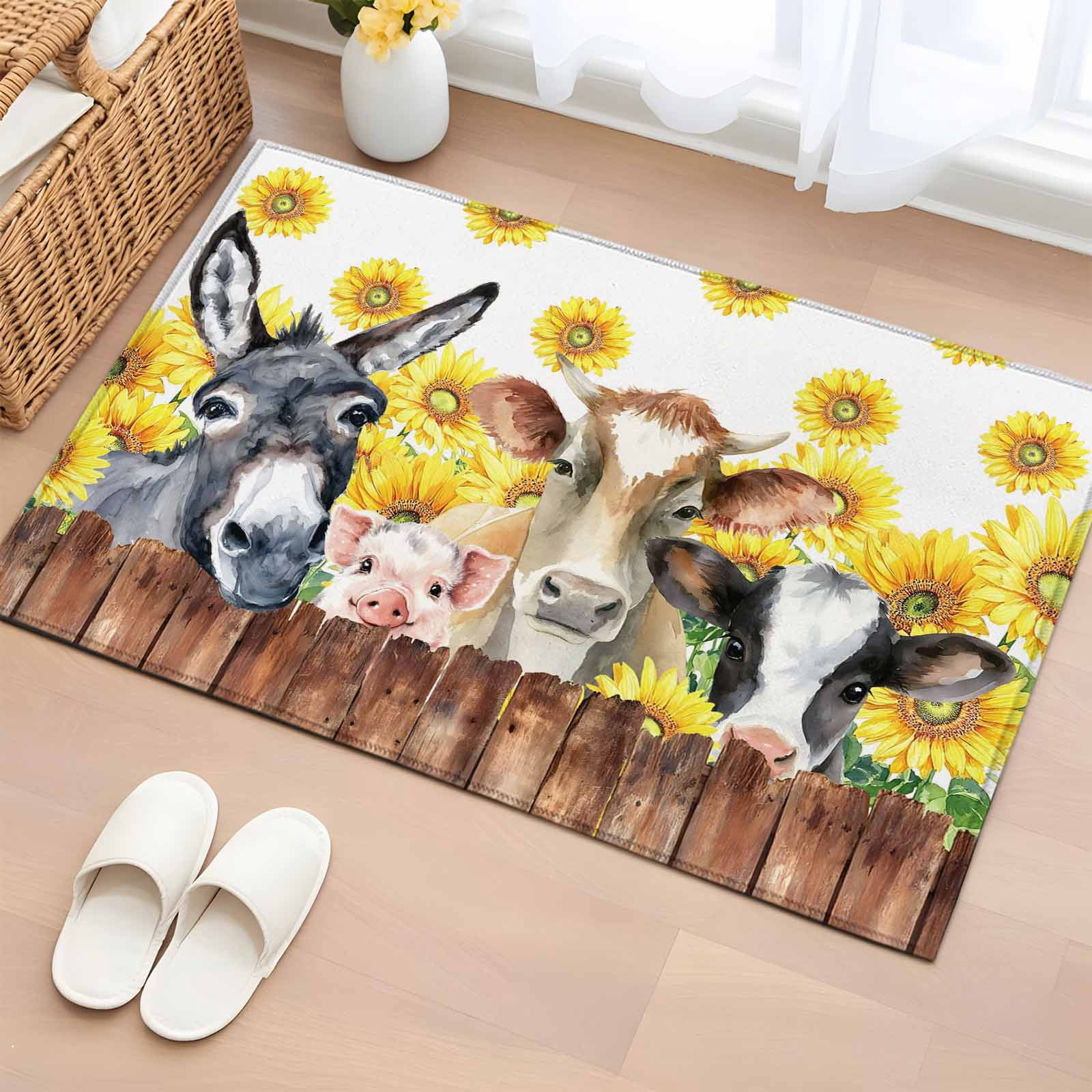 Area Rug 2 x 3 Ft, Sunflowers Farm Animals Indoor Accent Bathroom Rugs ...