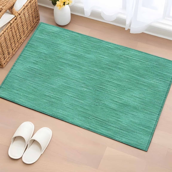 Area Rug 2 x 3 Ft, Teal Solid Color Indoor Accent Bathroom Rugs for Kitchen/Laundry Room, Minimalist Vintage Linen Texture Modern Washable Non-Slip Runner Floor Mat for Entryway, Living Room