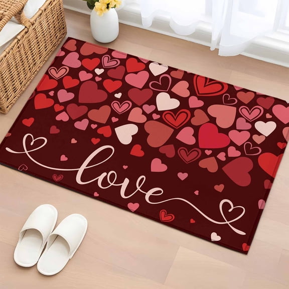 Area Rug 2 x 3 Ft, Valentine's Day Indoor Accent Bathroom Rugs for Kitchen/Laundry Room, Love Heart Modern Art Romantic Washable Non-Slip Runner Floor Mat for Entryway, Living Room