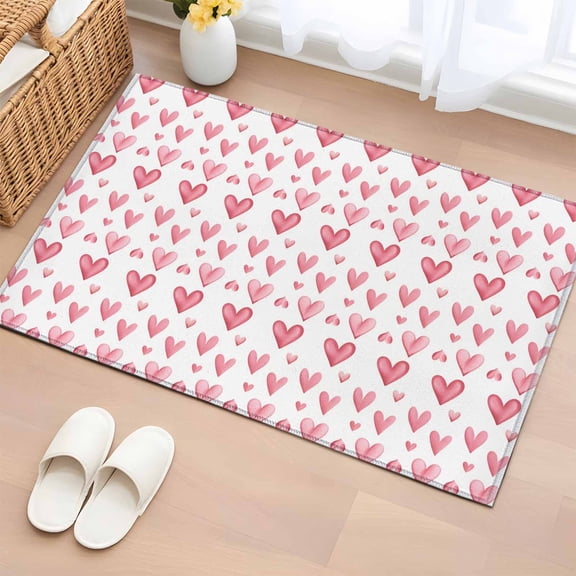 Area Rug 2 x 3 Ft, Valentine's Day Indoor Accent Bathroom Rugs for Kitchen/Laundry Room, Pink Roman Love Heart Watercolor Washable Non-Slip Runner Floor Mat for Entryway, Living Room